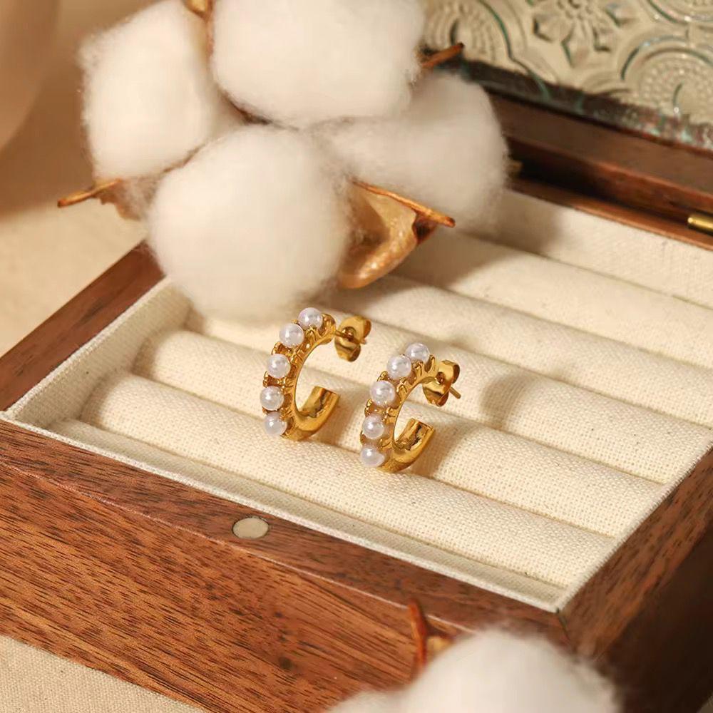 Pearl Embossed Hoop Earrings