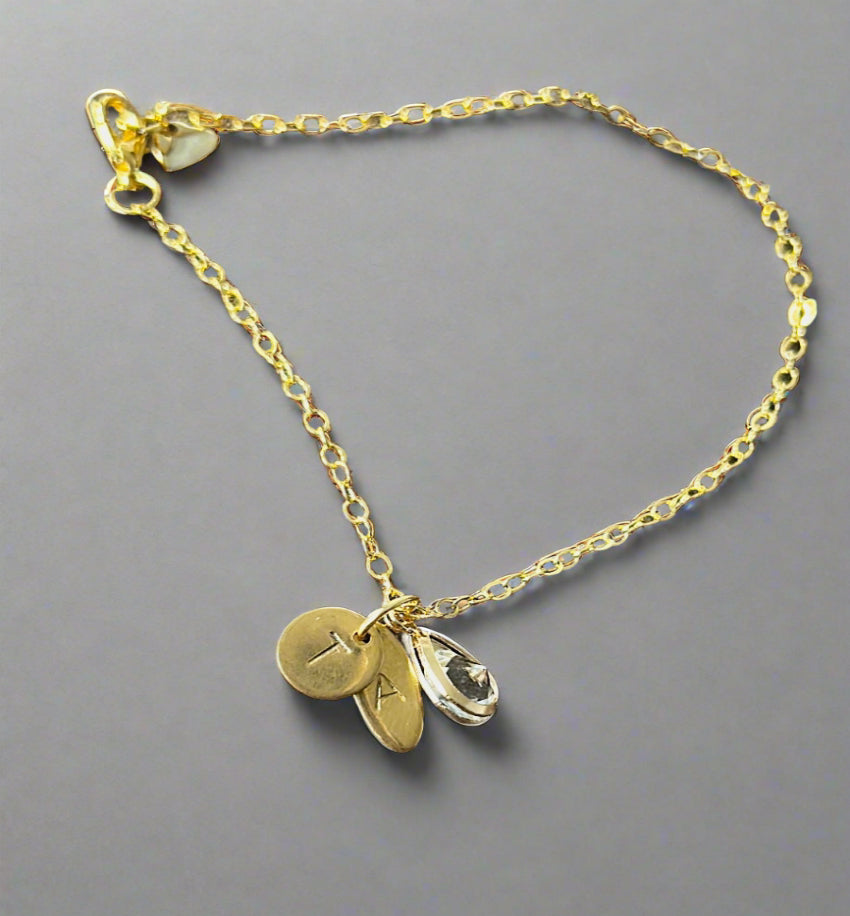 Personalized Bracelet with Crystal Teardrop Charm