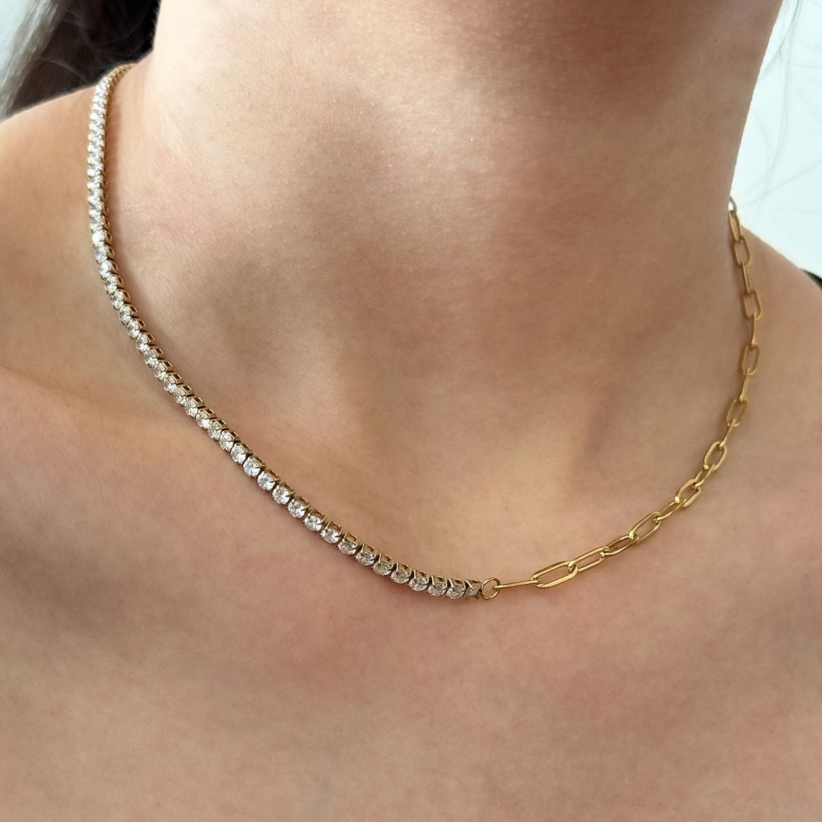 Amara- 18k Cubic Zircon with Paperclip Chain
