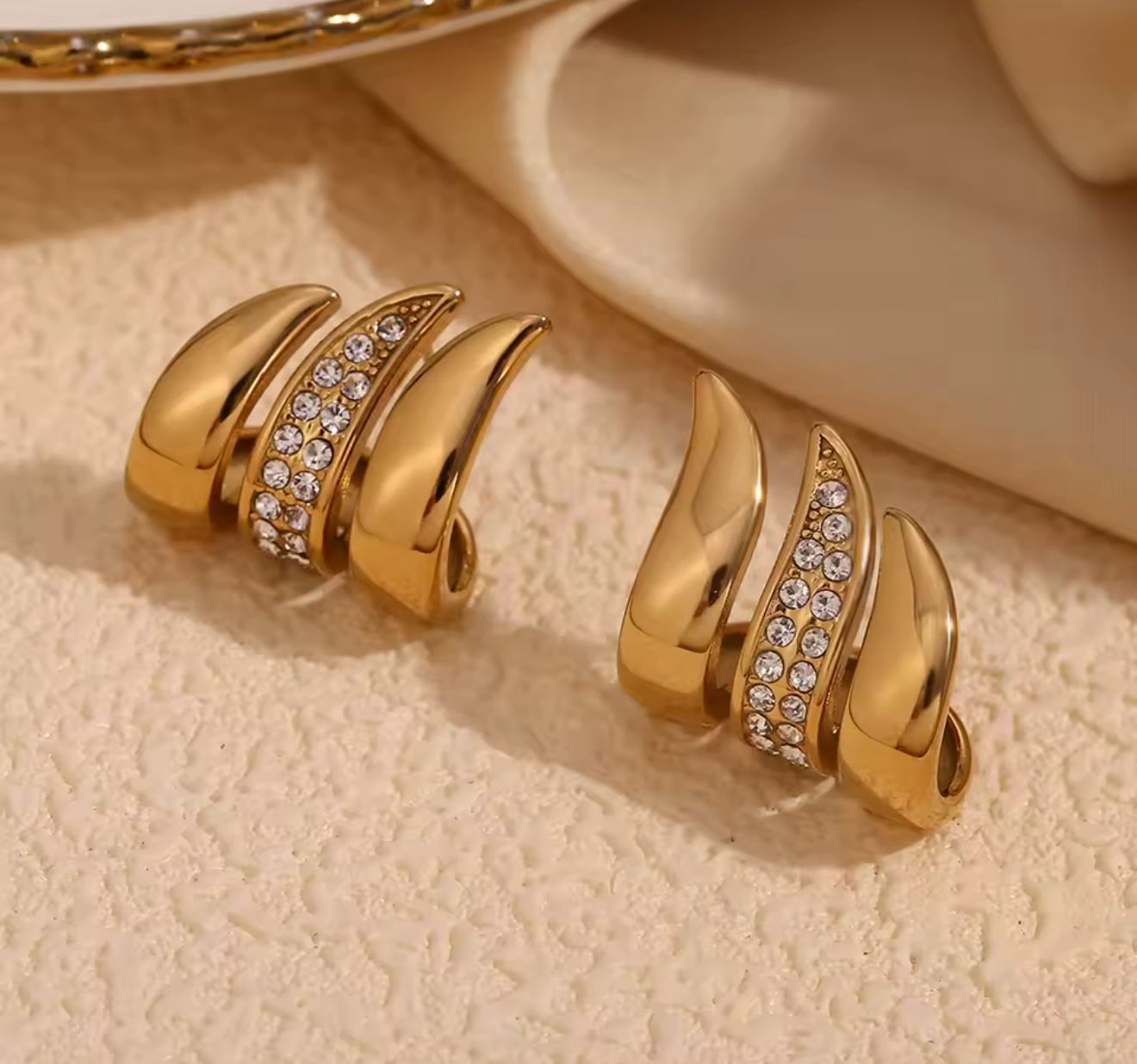 Charmaine Gold Earrings- Wings of Gold - Whispers of Diamond