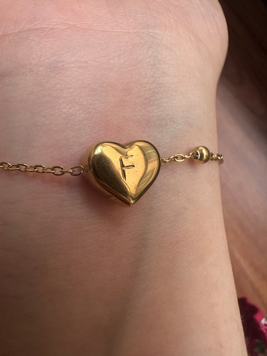 Personalised Chunky Heart Bracelet -18k Gold Plated Stainless Steel