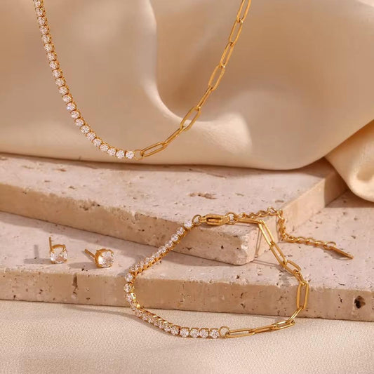 Amara- 18k Cubic Zircon with Paperclip Chain
