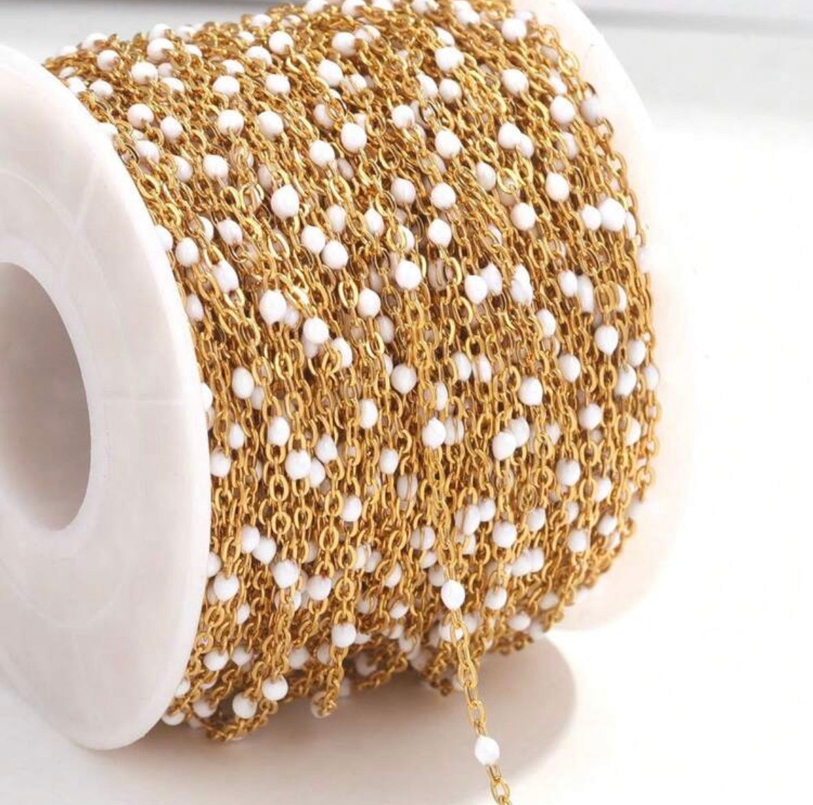 18K White Beaded Bracelet Chain