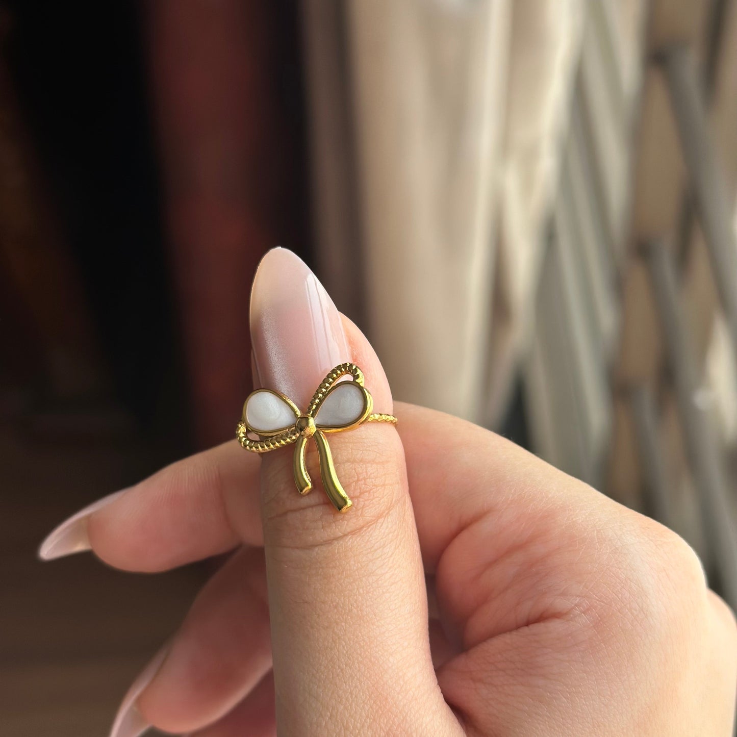 White Bow Ring-Adjustable