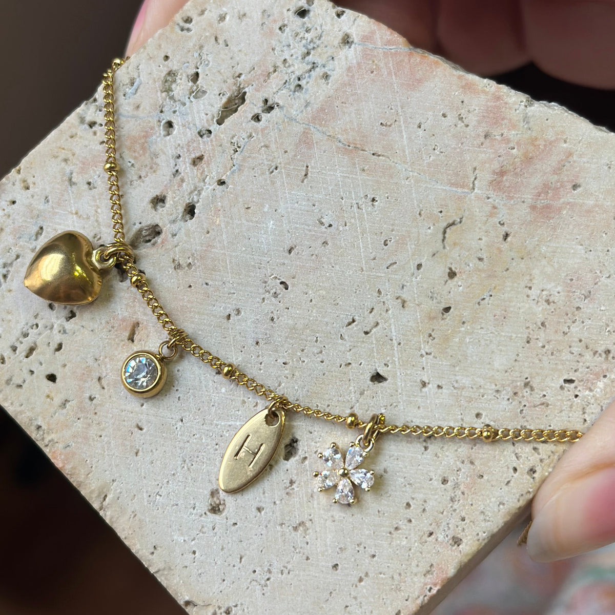 18K Twisted Beaded Bracelet Chain (only chain)