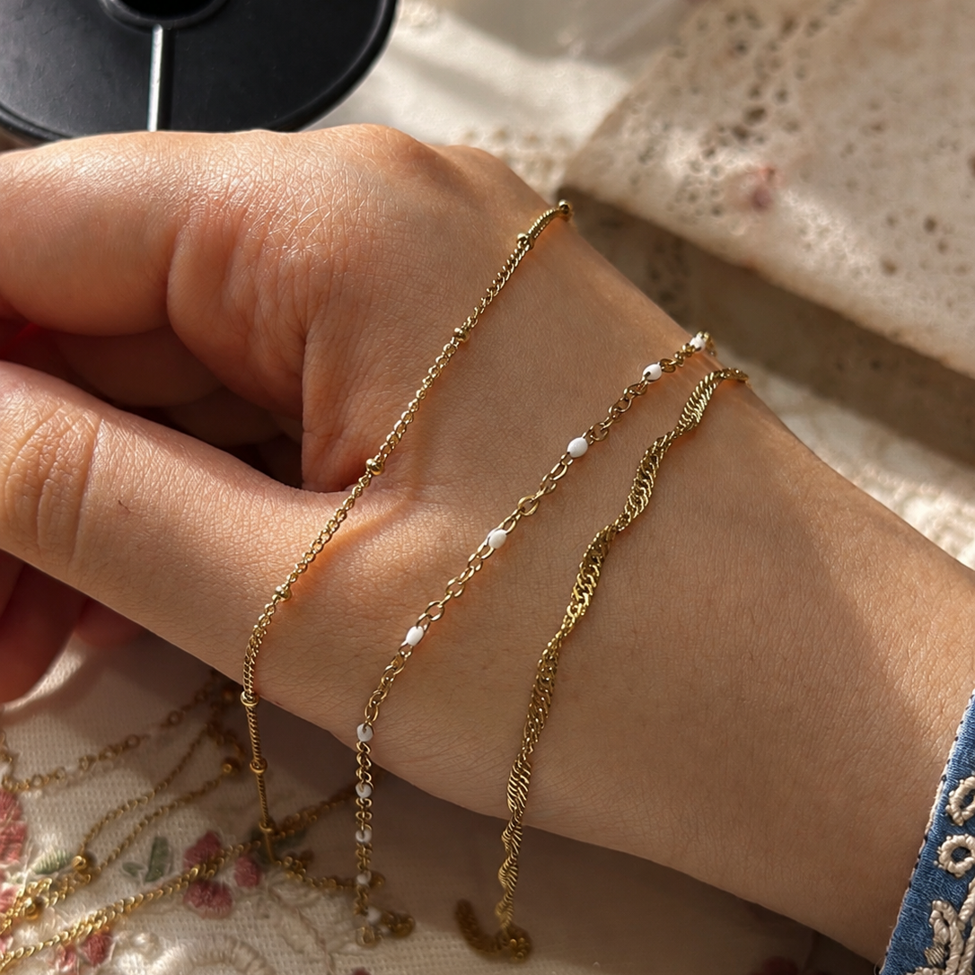 18K White Beaded Bracelet Chain
