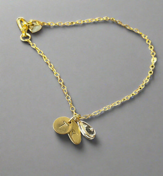 Personalized Bracelet with Crystal Teardrop Charm