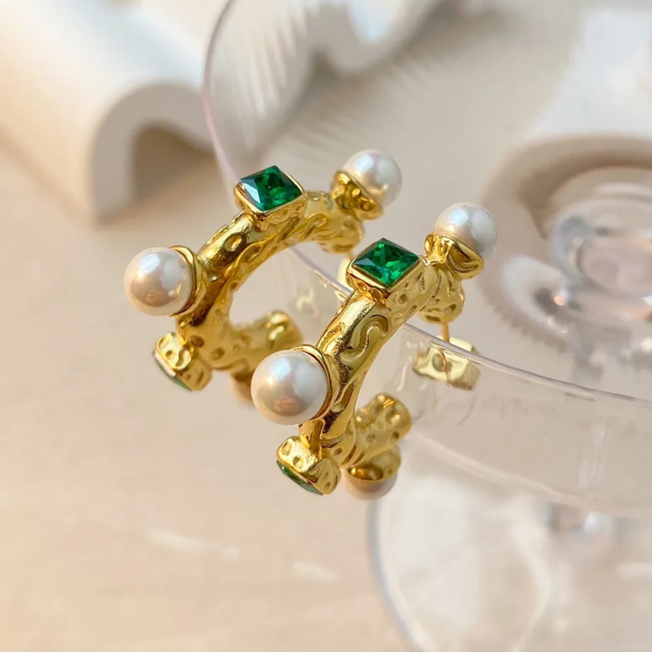 Emerald Baroque Hoops